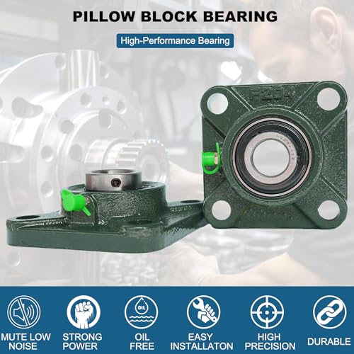 Image of 4 Pack UCF204-12 Pillow Block Bearing - Square Flange 4 Bolt Bearing - Bearing Steel with 3 /4 inch Bore - Self Alignment (UCF204-12)