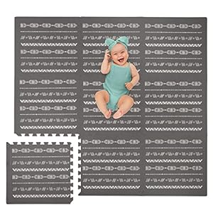 Baby Foam Mat 150×150 CM Sweety Fox – Baby Puzzle Mat – 9 Baby Foam Tiles (50x50x1cm) – EVA Foam Mat – Ideaal voor kinderspelletjes – Waterdichte Baby Mat – Ontwerp (150 x 150 cm, Grijs)