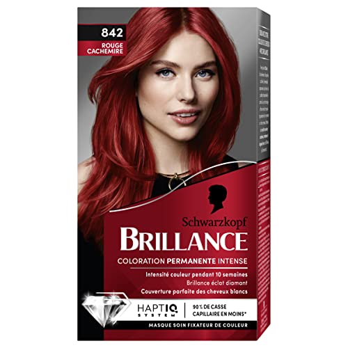 Schwarzkopf - Brillance - Coloration Cheveux Permanente Intense - Brillance Eclat Diamant - Cheveux Brillants - Couvre 100% des Cheveux Blancs - Soin Nourrissant Inclus - Rouge Cachemire 842