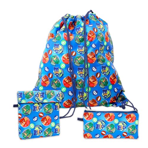 Disney PJ Masks School Backpack with Lunch Box for Kids - 5 Pc Bundle with 16" Backpack, Cinch Bag, Lunch Bag, Pencil Holder, Stickers, More | PJ Masks School Bag Set3