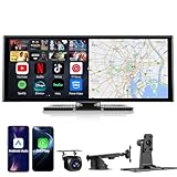 Accfly 11 インチプロフェッショナルディスプレイオーディオ 動画視聴対応（YouTube/Netflix Tiktok等アプリ）高清解像度 1920*720 デュアルスクリーン同期表示機能 ワイヤレスアンドロイドナビ（カーナビ）対応 ワイヤレス CarPlay 接続機能 背面カメラ対応、bluetooth通話音声コントロール、AUX/FM、インストール容易、技術認証取得済みです