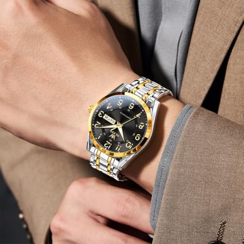 Image of OLEVS Mens Watches Business Large Numer Easy to Read Quartz Watch Stainless Steel Waterproof Luminous Date Casual Male Watch