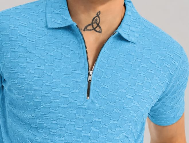 Image of Preneum Men's Solid Polycotton T-Shirt | Collared Neck | Half Sleeve | Regular Fit | Everyday Casual Wear (Available in Plus Sizes)