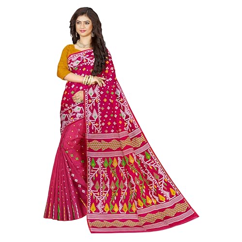 Image of Mayabi Women's Dhakai Jamdani Cotton Silk Saree Traditional Bengali Tant Korat Work, Without Blouse Piece