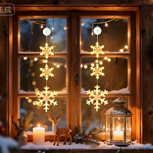 LED Weihnachtsdeko Fenster 16 Weihnachtsbeleuchtung Fenster Innen,2 Stück LED Schneeflocken Fenster...