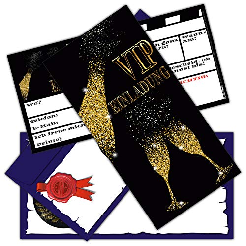 VIP EINLADUNG BUBBLES Set (12 Karten + 12 Umschläge) edle Einladungskarten für Silvester Party Geburtstag Jungen Mädchen Erwachsene von BREITENWERK Cover