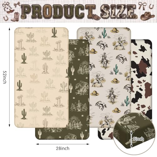 Image of Vitalcozy 4 Pcs Green Western Crib Sheet for Standard Nursery Decor