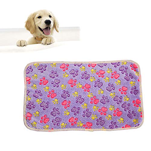 Sun Kea Soft Flannel Fleece Pet Dog Blanket Cute Paw Print Warm Puppy Cat Kitten Bed Cover Sleep Mat Pad for Small Animals Indoor Outdoor
