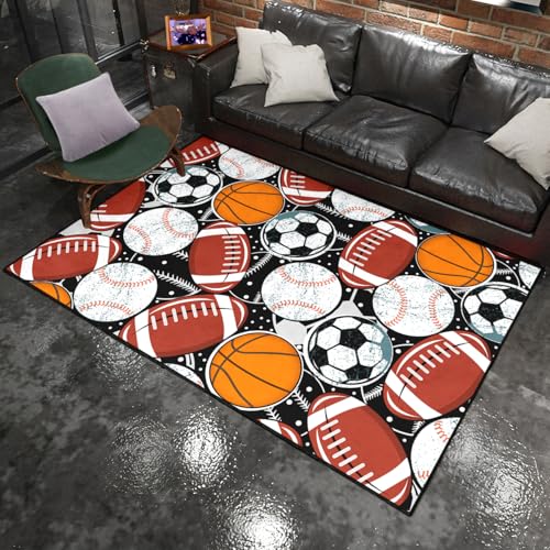 Sports Balls Rug - Balls Rugs for Boys Kids Room Sports Carpet Rug for Boys Kids Bedroom Ball Area Rugs, 2.5x4 Feet