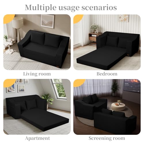 Sofá cama convertible de pana MeMoreCool con almohadas y funda lavable negro 4