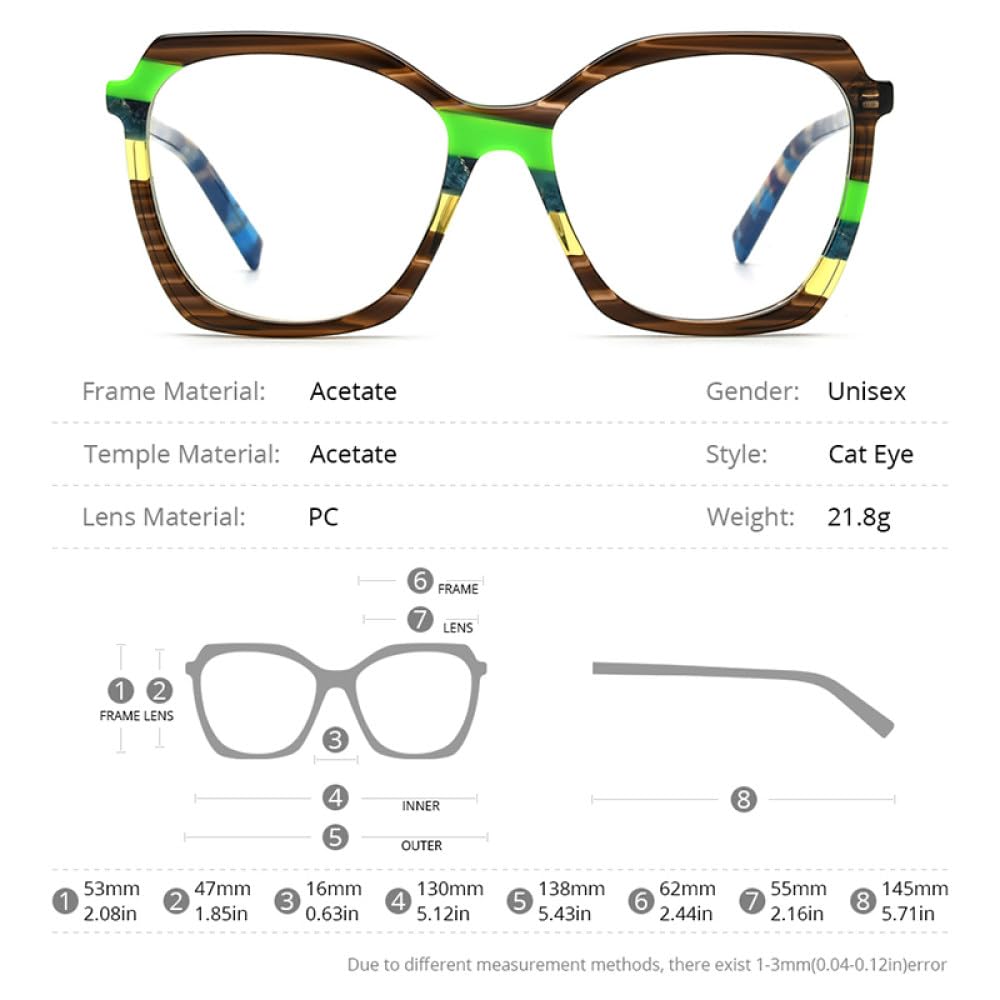 Trendiges mehrfarbiges Acetat-Brillengestell für Damen, Cat-Eye-Brille, Cateye-Brille, gestreift, braun, Einheitsgröße
