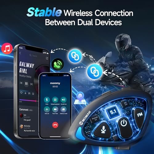 Image of Moman Motorcycle Helmet Headsets, Hands‑Free Helmet Speakers (RSS) | Hi-Fi Speakers Dual Noise Cancellation with Loud Sound, Voice Assistant IPX67 Waterproof for All Helmets and Solo Riding