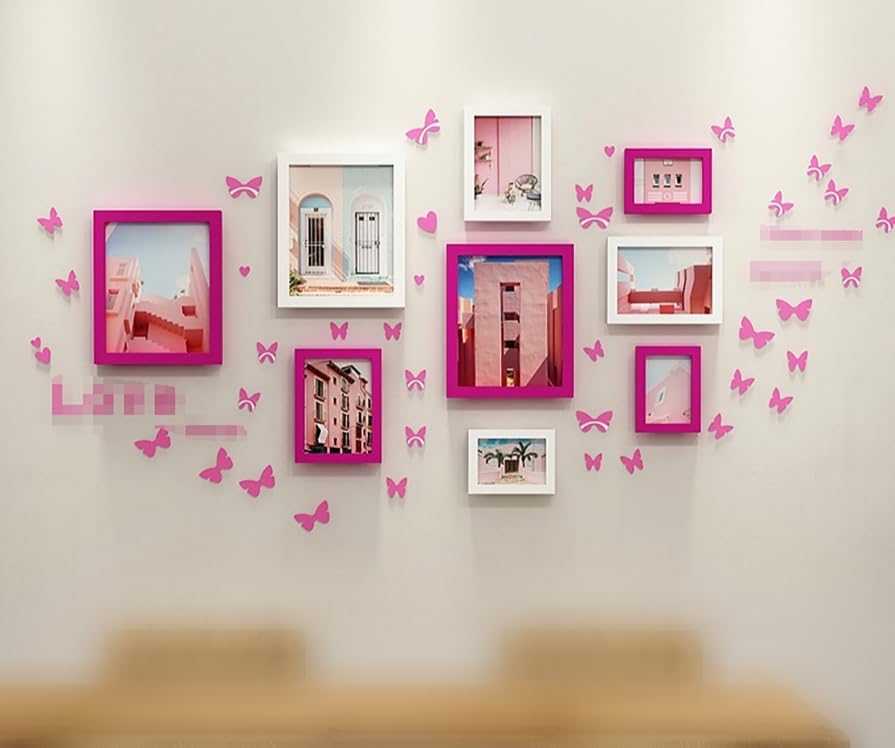 Luminexia Marcos de Fotos Multiples,9 Fotos,Collage de Fotos,Kit de Pared de Galería de Marcos de Fotos con Pegatina de Mariposa,Portafotos Multiples Pared,Decoración Moderna para el hogar