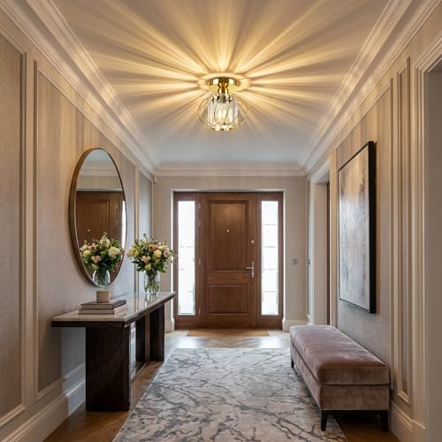 Image of FRIDEKO HOME Gold Crystal Ceiling Light Fixture - Crystal Chandelier Small Semi Flush Mount Ceiling Light Modern Lights Ceiling Mount for Hallway Kitchen Entryway Bedroom Bathroom (2 Pack, 7.48 Inch)