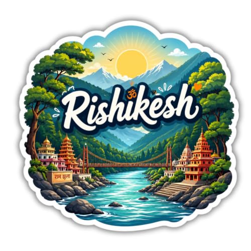 Image of Rishikesh Theme Souvenir Wooden Fridge Magnet for Refrigerator - Printed Fridge Magnet for Kitchen & Fridge Decor | Perfect Souvenir Gift | Fridge Decoration | Size 3x3 Inches | Pack of 1