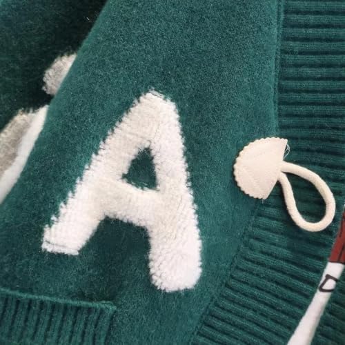 Image of ebossy Women's Cute Alpha Embroidery Cable Knit Cardigans Horn Button Sheep V Neck Slouchy Sweater Coat