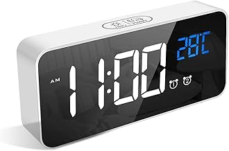 LATEC Digitaler Wecker mit Große LED Temperaturanzeige, Tischuhr mit 10 Musik, USB Ladeanschluss, 4 Helligkeit und Lautstärke Regelbar, Snooze, tragbarer Spiegelalarm mit 2 Alarmen, 12/24HR