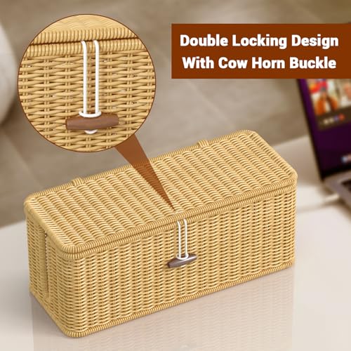 Aocii Handgemachte Kabelbox, Rattan Kabelmanagement Box, unter Schreibtisch Kabel Organizer Box für Tv Drähte Power Strip, kabelsalat verstecken Schreibtisch Steckdosenbox für Büro, Haus