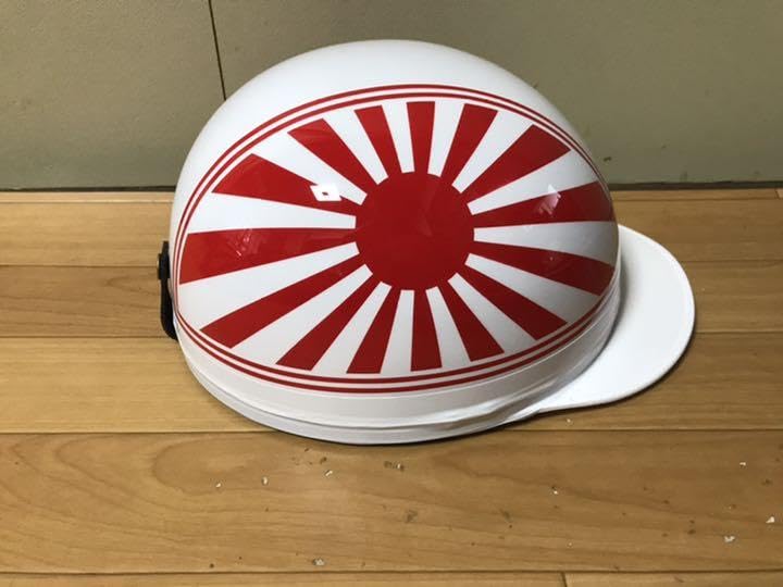 赤白 やられ塗装 コルク半 ヘルメット 菊 三段シート 軽スロ 旧車會