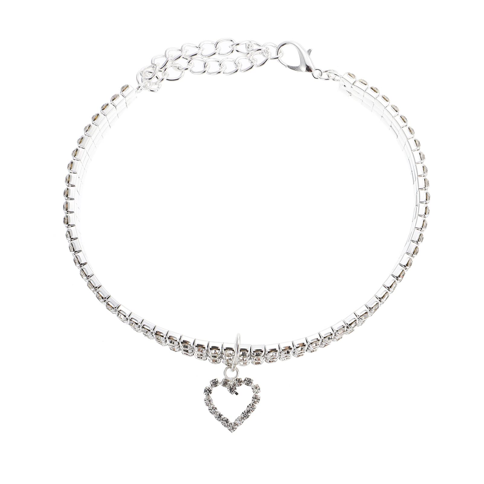 ERINGOGO Three Rows Elastic Rhinestone Dog Necklace with Heart Pendant Puppy Neck Decor for Cats and Dogs Comfortable Wear for Daily Use and Photo Props