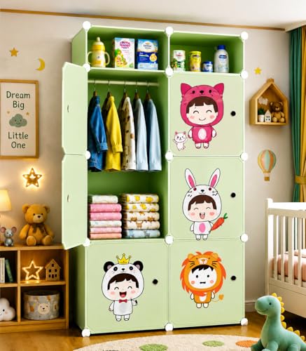 Image of Mevigo MEVIGOPlastic Wardrobe for Clothes - 6+2 Door Baby Cupboard for Clothes Storage, Wardrobe for Kids, Plastic Almirah, Collapsible Wardrobe for Kids Livingroom & Home- Green-C5