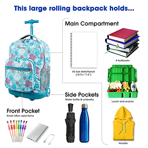 Image of J World Sunrise Kids Rolling Backpack with Wheels for Girls Boys, Roller Bookbag for School, 18 x 13 x 9 Inches, Dandelion