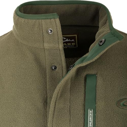 Image of Drake Waterfowl Men's Camp 2.0 Fleece Pullover | Hunting Anti-Pill Moisture Wicking 1 /4 Neck Snap Sweater with Chest Pocket