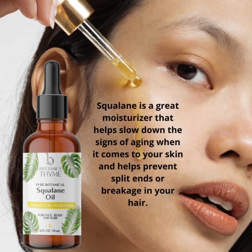 Brittanie's Thyme Squalane Skin Moisturizing Oil 2Oz | 100% Plant Derived Squalane For Face, Skin & Hair | Luxurious Formula, Lightweight Formula For Hydration #TOP6