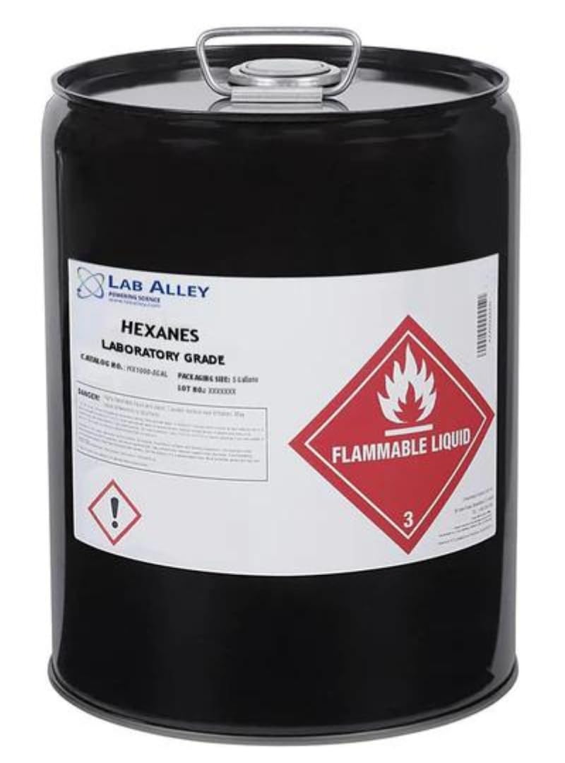 Lab Alley Hexanes Lab Grade Solvent, Non-Polar Chemical for Extractions, Sample Prep & General Laboratory Applications, 5 Gallons