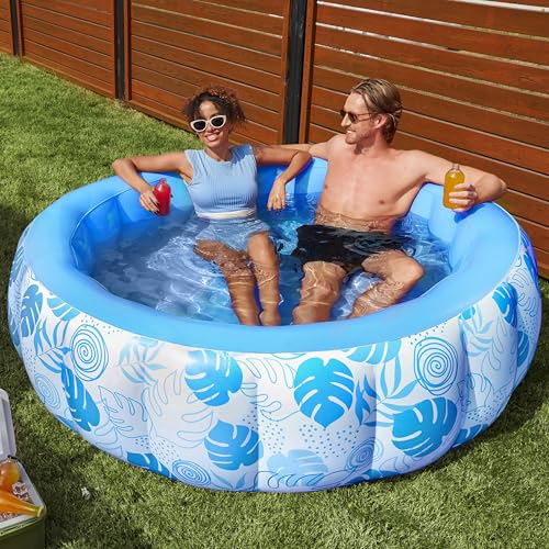 SLOOSH Inflatable Swimming Pool,5.5ft x 20 Inch Full-Sized Blow Up Durable Thickened Luxury Above Ground Family Pool with Comfortable Backrest for Summer Water Party Backyard Garden Lawn,Blue