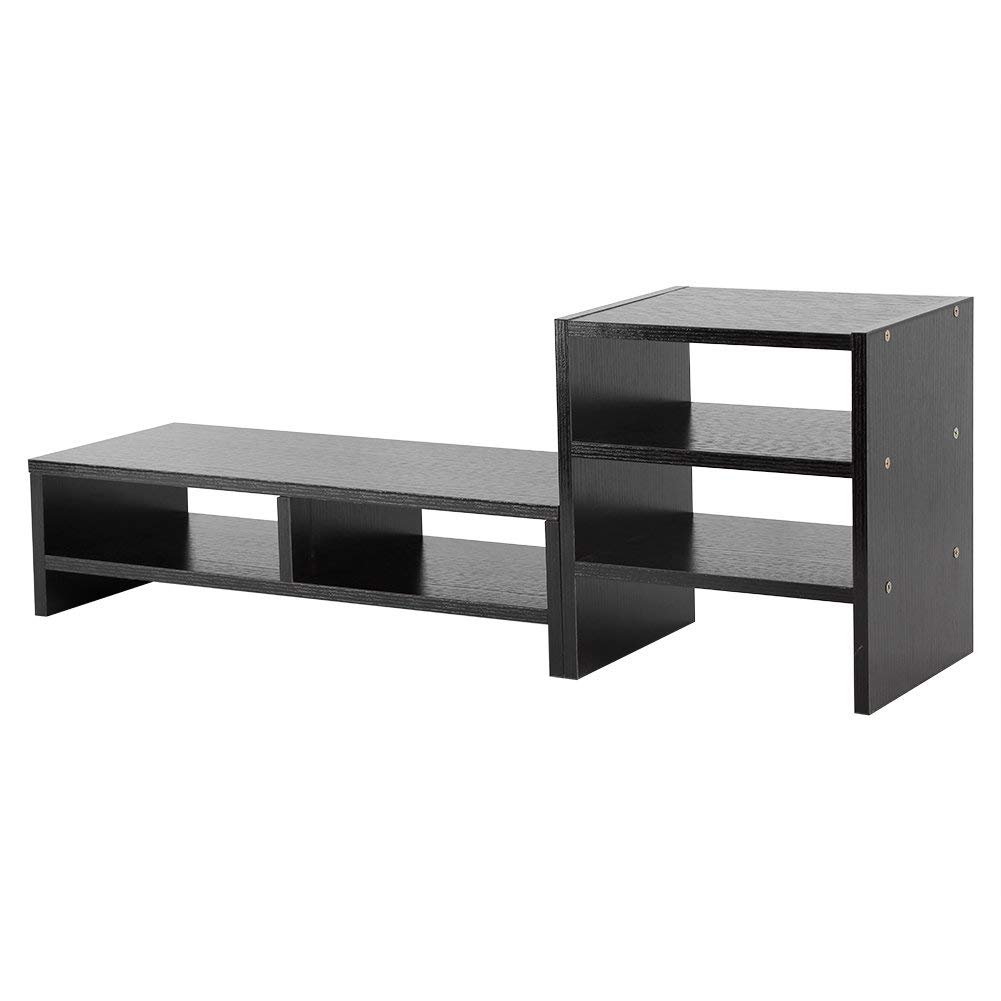 Supporto per monitor da scrivania in legno con 2 ripiani per laptop e 3 ripiani per PC, supporti per stampante, alzate per schermo TV, organizer per scrivania