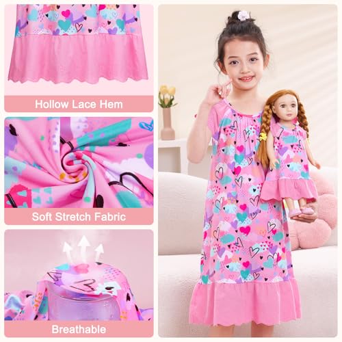 MHJY Girls Nightgowns Lace Girl and Doll Matching Pajamas Toddler Night Sleepwear Night Dress for Girls and 18" Dolls Clothes4