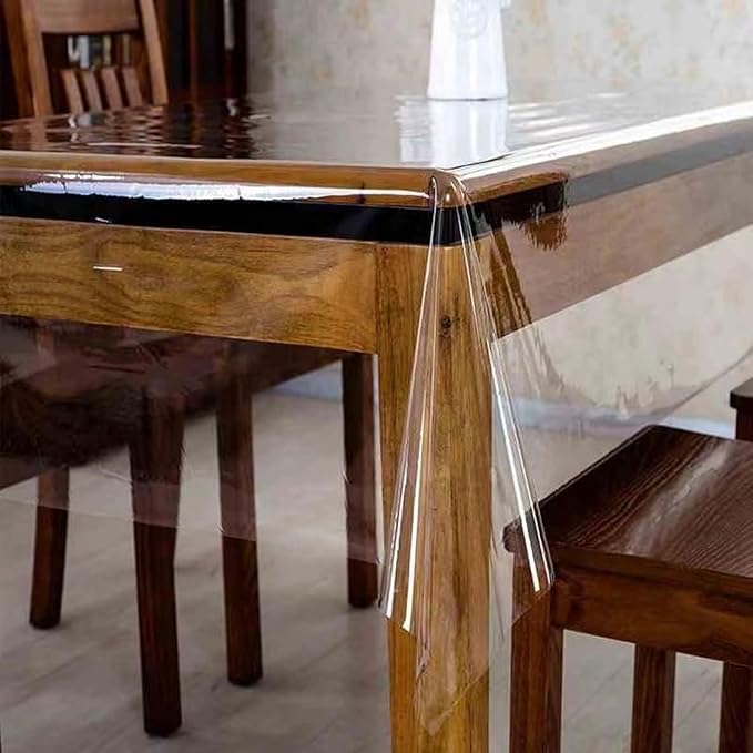 RENVA Clear Plastic Tablecloth Protector Rectangle, Waterproof Oilproof Stain Resistant Wipeable Table Cover for Dining Tables (Transparent, 60x40 inch)