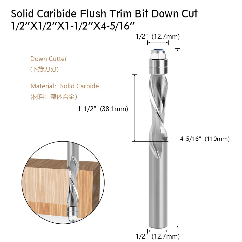 1PC 12.7 millimetri Gambo A Filo Trim In Metallo Duro Solido A Spirale Cuscinetto Superiore Router di CNC Bit Down-cut End Mill Bit faccia Fresa for Legno Cutter