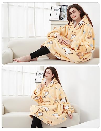 Image of KFUBUO Wearable Blanket Hoodie for Adults With Pocket All Patterns Dog | Sherpa, Fuzzy Blanket Hoodie, Oversized Sweatshirt Blanket, Kangaroo Pouch, Gifts for Mom, Cozy Gifts