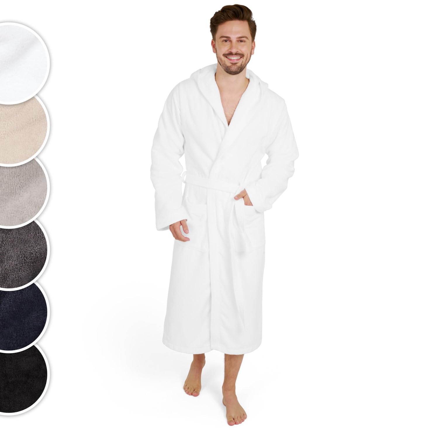 Blumtal Bademantel Herren, kuschelig weicher Bademantel Herren mit Kapuze aus 100% Baumwolle mit gefütterter Kapuze und samtigen Frottee - Velours, Oeko-TEX® Zertifizier