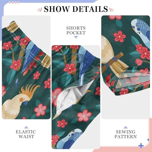 Parrot Hibiscus Flowers Print Boys Long Pants Soft Trousers Elastic Waist Kids Lounge Bottoms with Pockets S-XL4