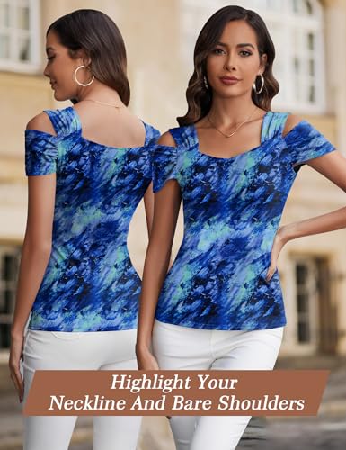Image of Blingfit Cold Shoulder Tops Summer Tunic Shirts for Women T Shirts V Neck Short Sleeve Casual Tees Blouses 2026