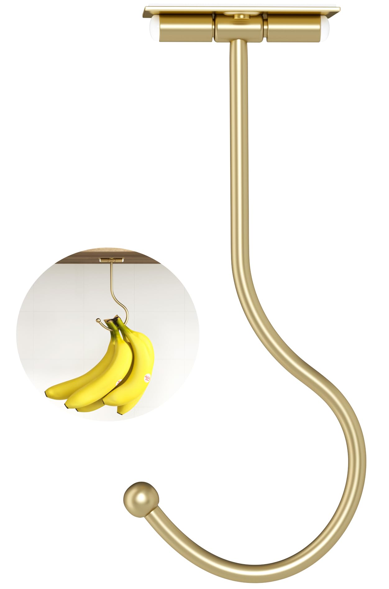 Josmimic Gold Banana Hanger Hook Under Cabinet: Adhesive Banana Holder, Foldable with Magnets When Not in Use, Under Counter Banana Hook, Stainless,
