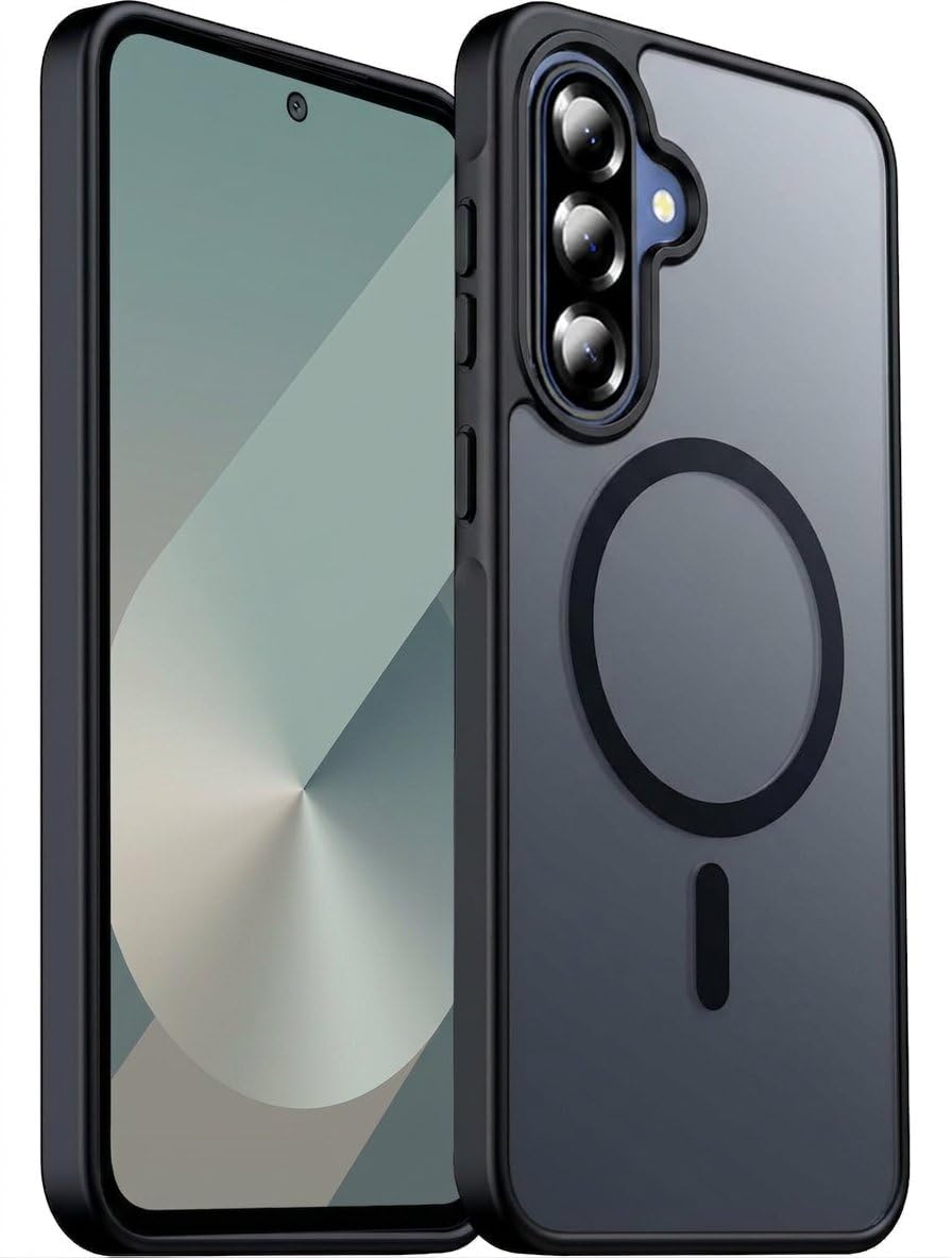 Elzzi MagSafe Compatible Case for Samsung Galaxy A37 5G – Matte Shockproof Hybrid Protective Cover, Slim Anti-Fingerprint TPU+PC Back Case (Black)-image-4