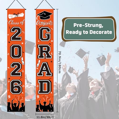 Image of Graduation Decorations 2026, Orange Door Porch Signs, Graduation Banner Class of 2026, Congrats Grad Banner for Door and Porch Graduation Party Supplies