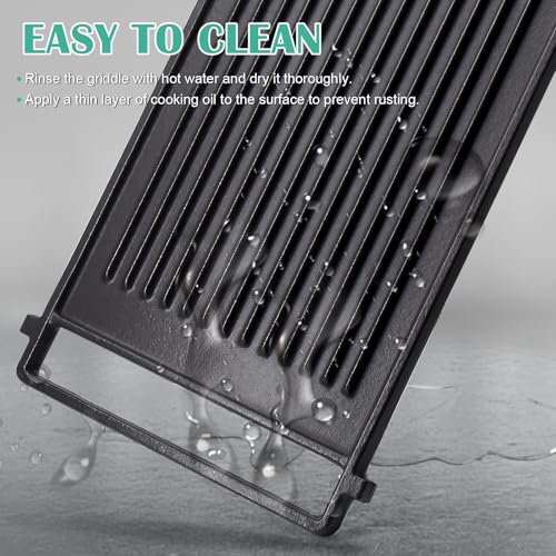 Image of Hiorucet WB31X24998 Cast Iron Griddle Replacement for GE Gas Stove Griddle Plate, JGBS66REKSS Reversible Griddle Flat Top Pan for GE Appliance Gas Range Parts.