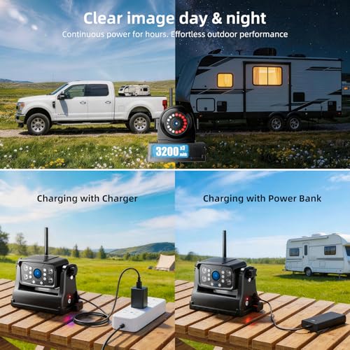Image of 3 Magnetic Wireless Backup Camera with HD 1080P 10 inch DVR Monitor, 1-Rear View 2-Side View Cameras Wireless System for RV Trailer Trucks, Built-in 9600mAh Battery,Night Vision,Recording- ZEROXCLUB BC103