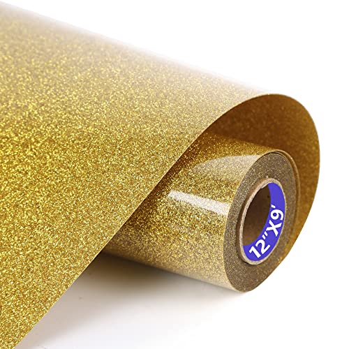 HTVVETUR Glitter Gold Heat Transfer Vinyl - 12' x 9ft Glitter HTV...