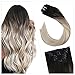 Ugeat Clip in Hair Extensions 22In Hair Extensions Clip in Human Hair 7PCS Extensions Human Hair Natural Clip Remy Human Hair Clip in Balayage Black to Blonde Hair#1B/18/60