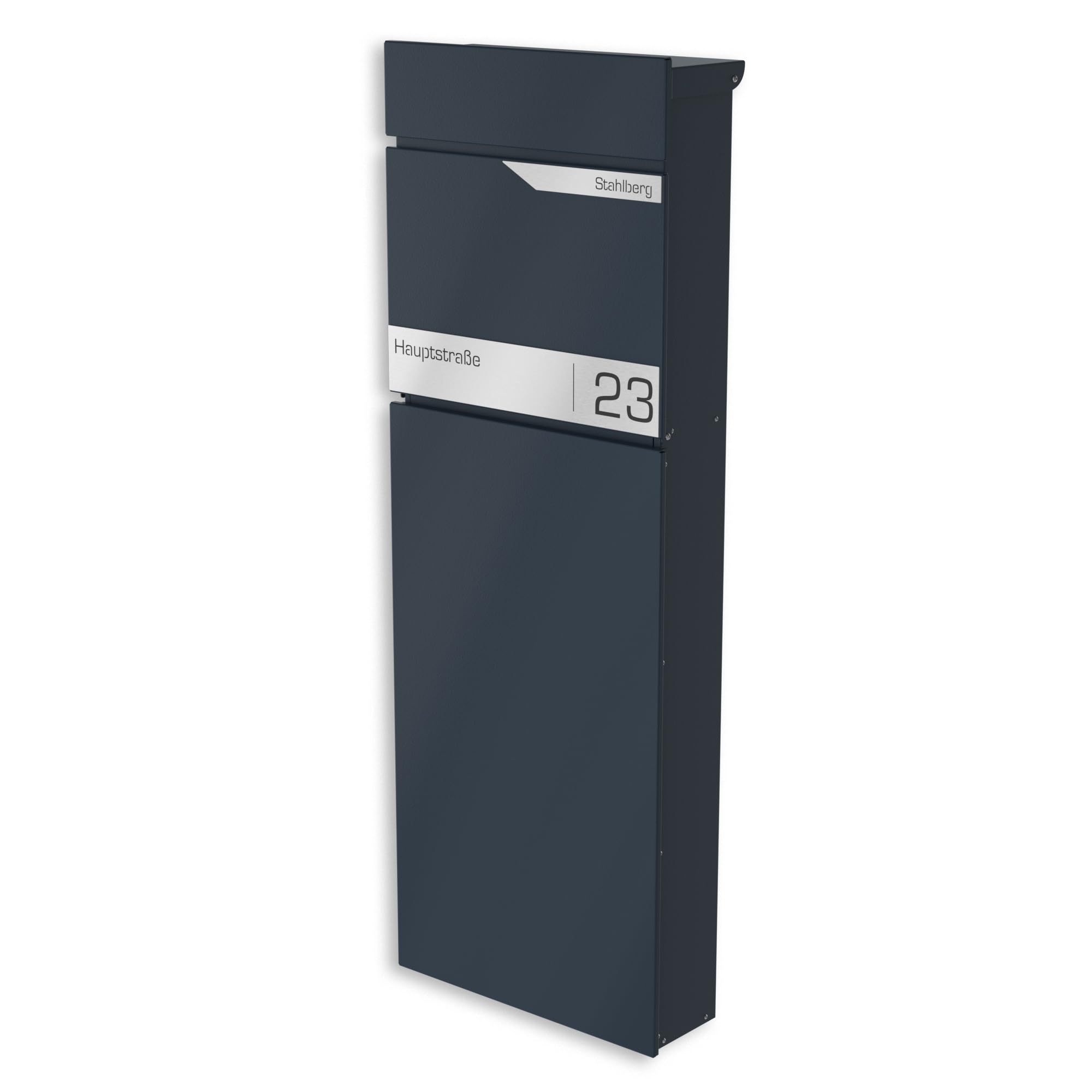 Graviers Boîte aux Lettres sur Pied Anthracite RAL 7016 - Design Robuste, Plaque Personnalisable en Acier Inoxydable, résistante aux intempéries, boîte aux Lettres