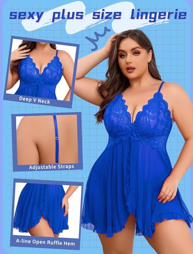 Image of Avidlove Plus Size Lingerie for Women Sexy Lingerie Dress Lace Babydoll Lingerie V-Neck Open Front Strap Nightdress