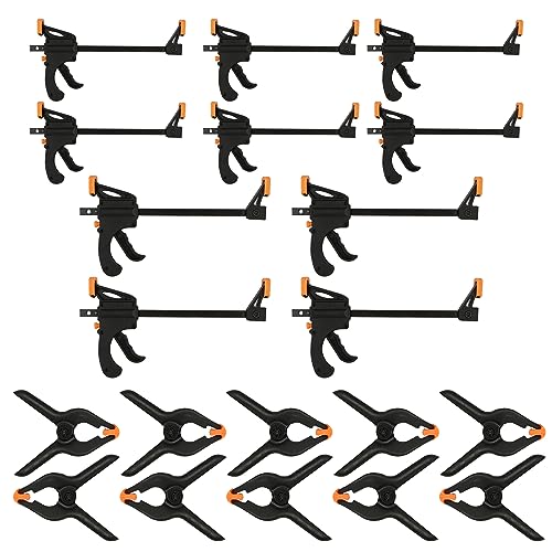 VIDETOL Woodworking Clamps Set, 5 Pack 4 Inch Bar Clamps and 5 Pack Spring Clamps, Clamps for Woodwork Fast Easy Clamping and DIY Projects