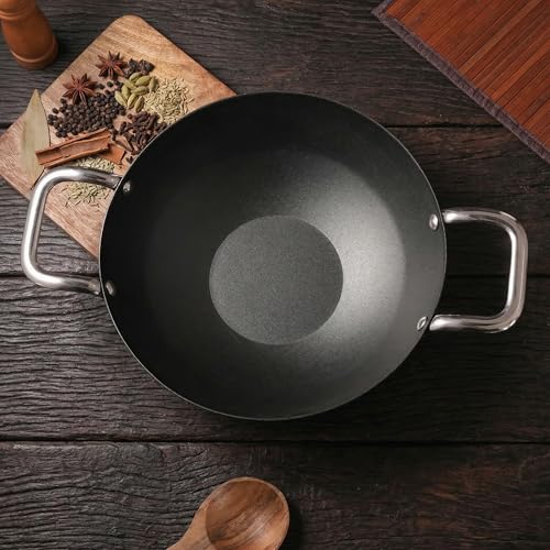 Image of Lifelong Carbon Steel (Iron) Kadhai 24cm | High Heat Stir Fry & Bhuna Kadhai with Stainless Steel Handle | Naturally Seasoned Non-Stick Surface | Induction & Gas Compatible | Lightweight Build