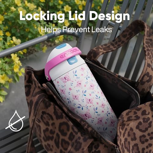 Image of ENCOOL Leakproof Insulated Water Bottle with Straw Dual-Sip Water Bottle Bag-Safe Design for Work, Commute & Gym - Keeps Drinks Cold All Day, 32 oz, Blossom Butterfly